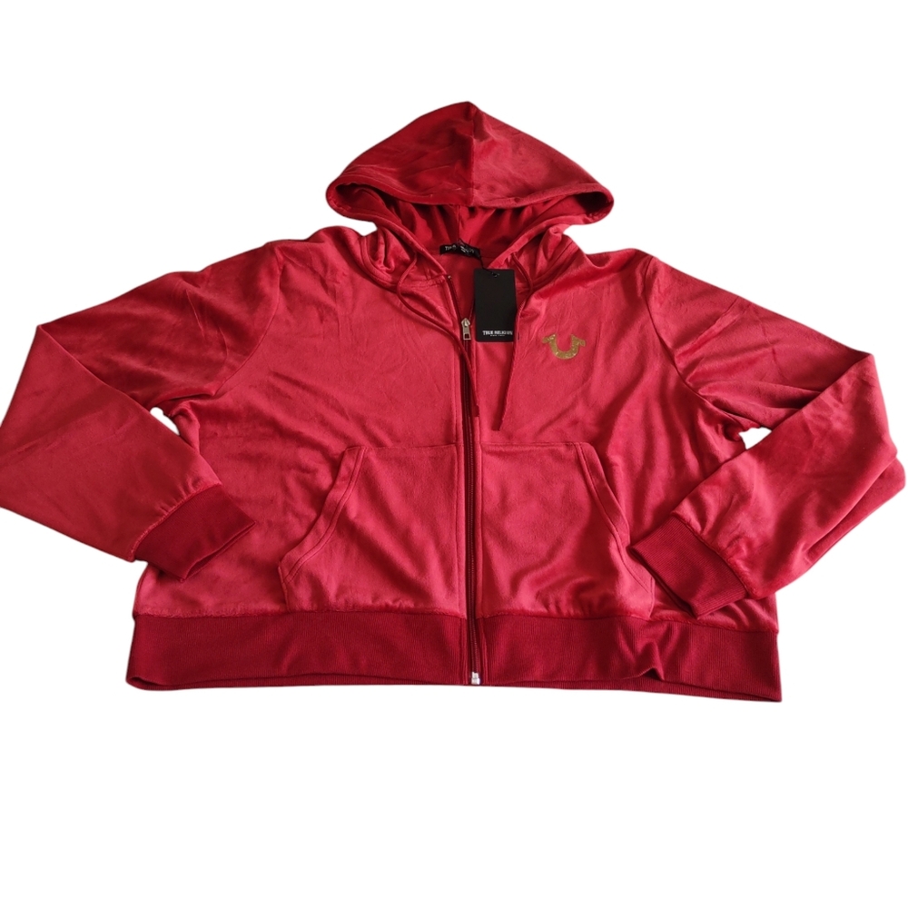 NWT True Religion XXL Red Dahlia Classic Velour Jacket